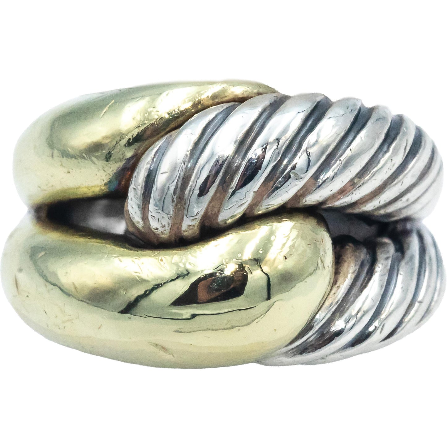 DAVID YURMAN 18k Yellow Gold & Sterling Silver Cable Crossover Ring Size 7