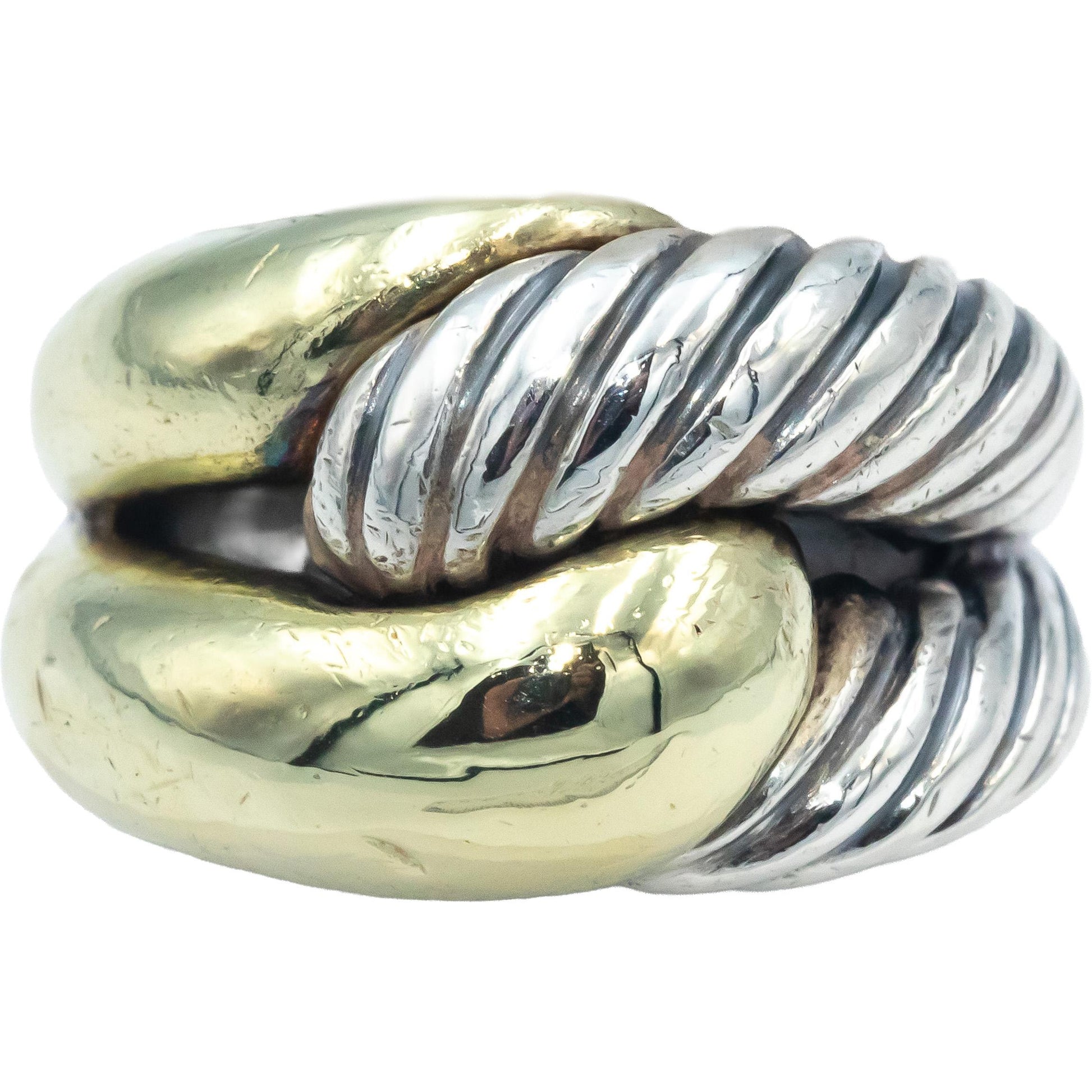 DAVID YURMAN 18k Yellow Gold & Sterling Silver Cable Crossover Ring Size 7