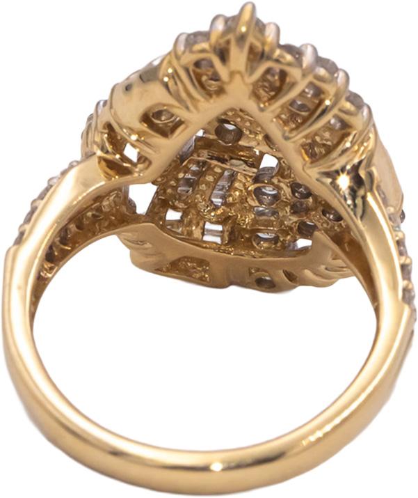 10k Yellow Gold Round & Baguette Cut Cluster Cocktail Ring 2.0CT Size 7