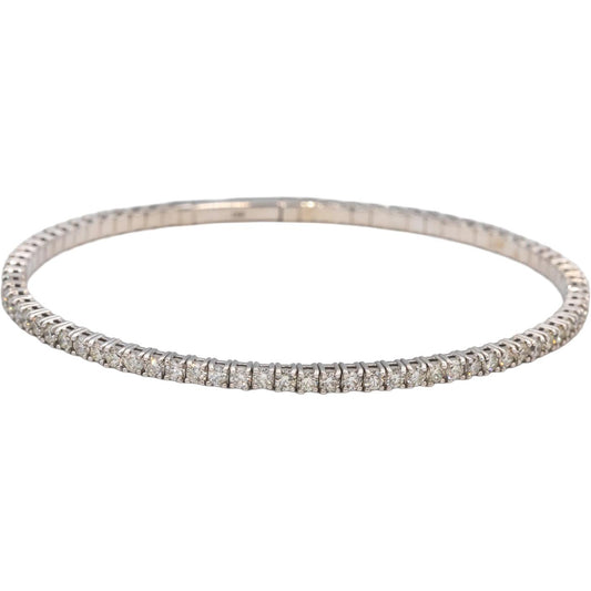 Round Diamond 18k White Gold Flexible Bangle Bracelet 2.97CT
