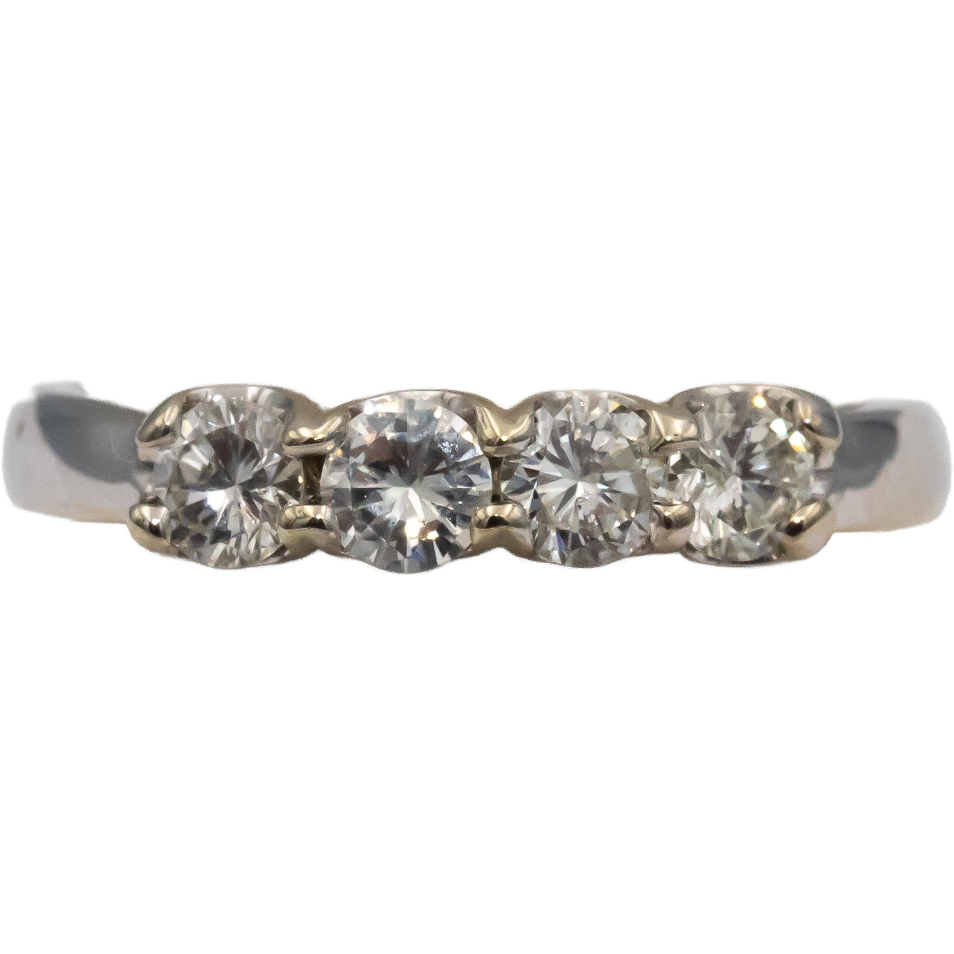 18k White Gold Round Diamond Four Stone Band Ring 0.56CT Size 5.75