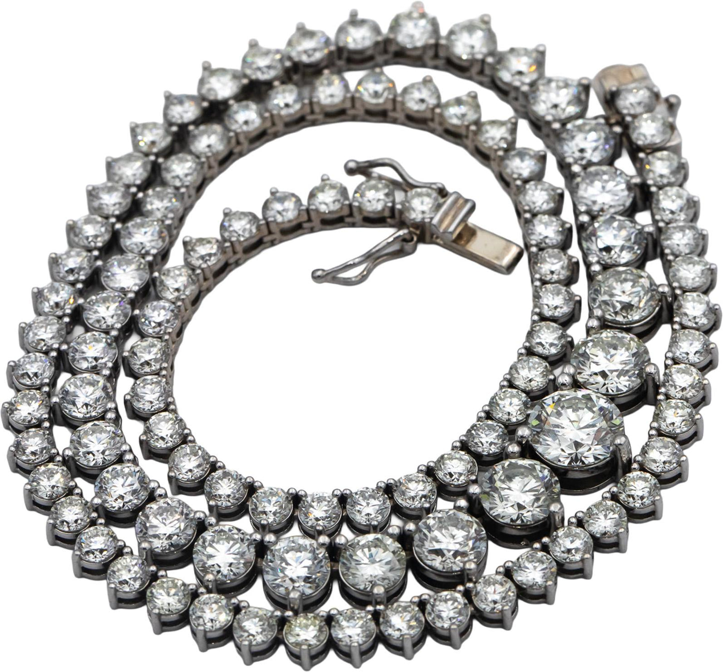 14k White Gold VS Round Diamond Riviera Necklace Chain 29.06CT w/ 2.02CT Center