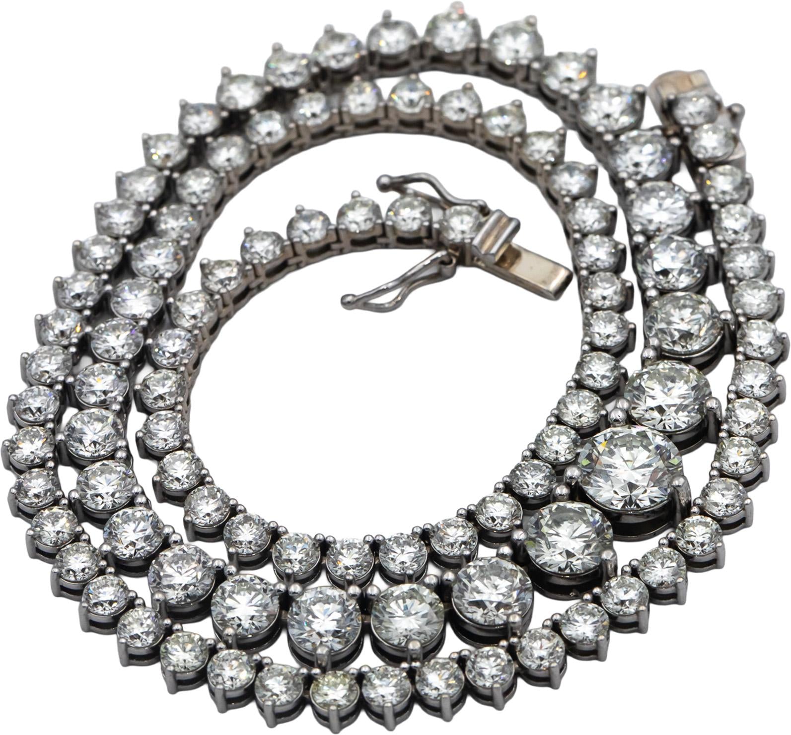 14k White Gold VS Round Diamond Riviera Necklace Chain 29.06CT w/ 2.02CT Center