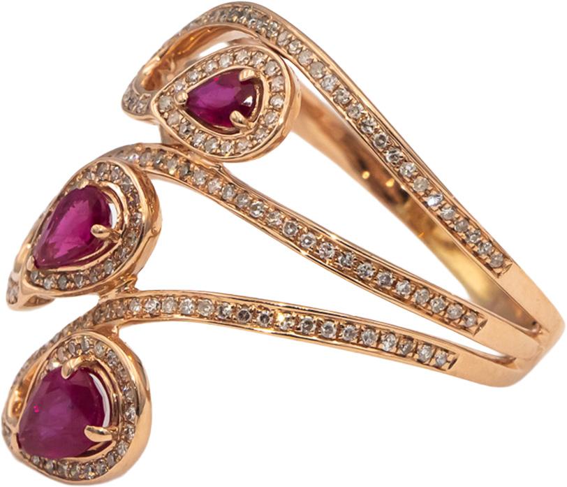 14k Rose Gold Pear Ruby & Round Diamond Cocktail Ring 1.0CT Size 8