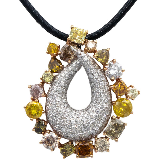 18k White & Yellow Gold White & Fancy Color Diamond Pendant Necklace 3.76CT