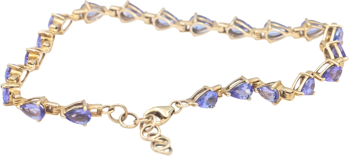 10k Yellow Gold Pear Cut Tanzanite Fancy Link Chain Bracelet 10.0CTW