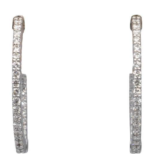 14k White Gold VS Round Diamond Inside Out Oval Hoop Earrings 1.33CT