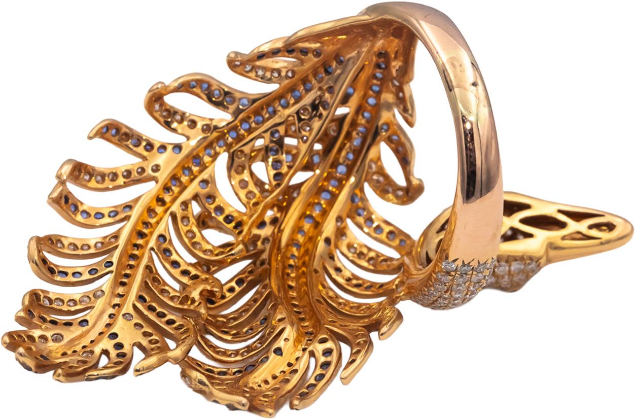 18k Rose Gold Round Diamond & Sapphire Jumbo Peacock Statement Ring 4.50CTW