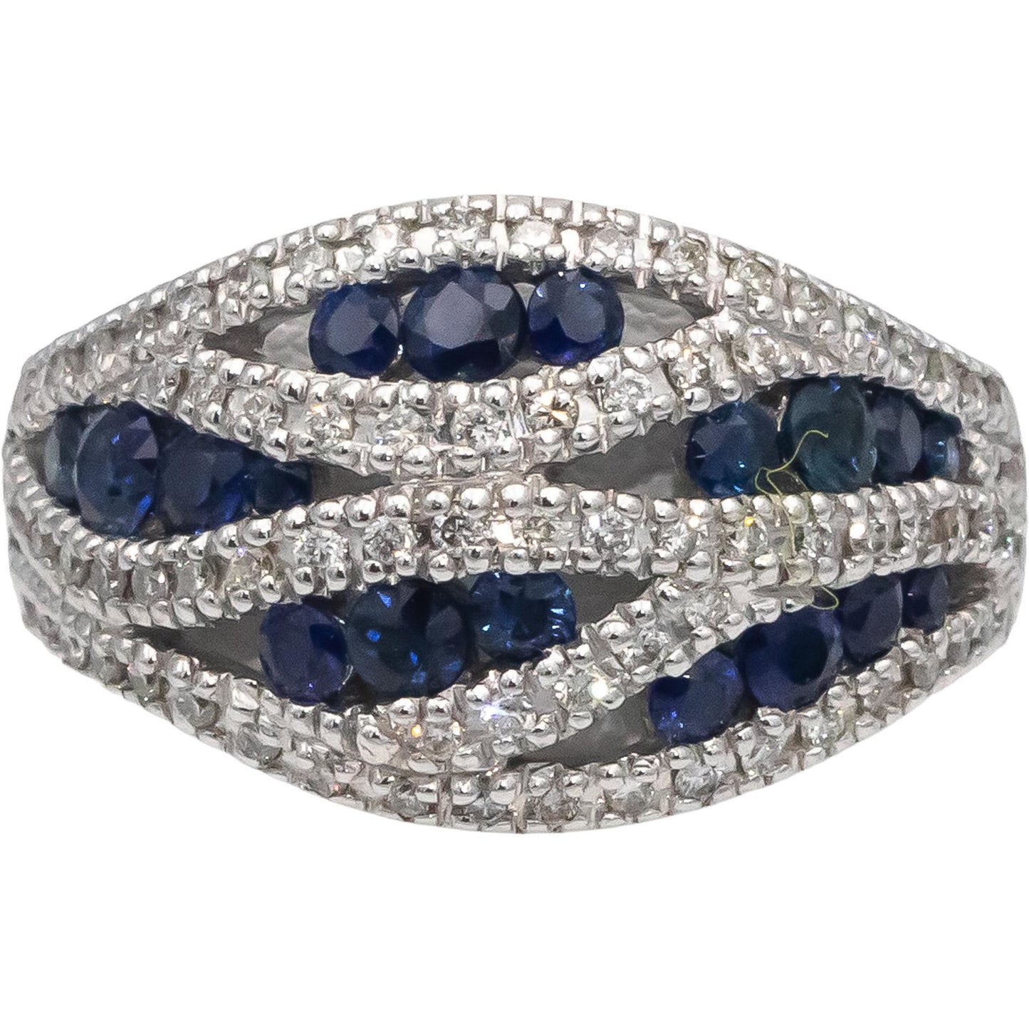 14k White Gold Round Diamond & Blue Sapphire Cocktail Ring 1.15CT Size 7