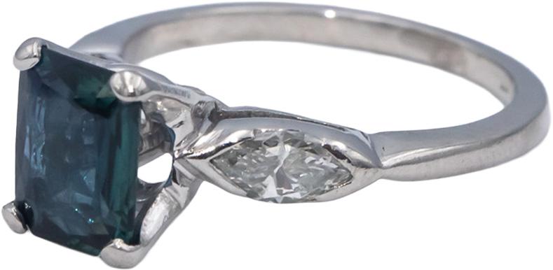 Platinum Emerald Cut Blue Topaz & Marquise Diamond Cocktail Ring 1.81CT Size 5