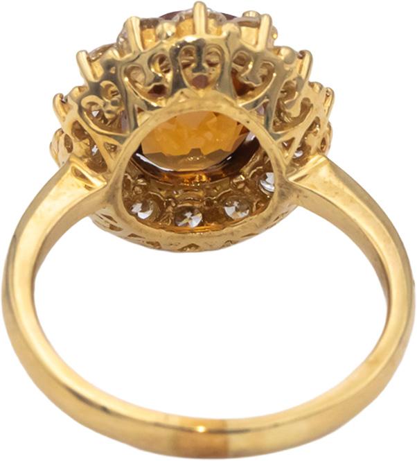 14k Yellow Gold Oval Orange Topaz & Round Diamond Halo Ring 4.10CT Size 8