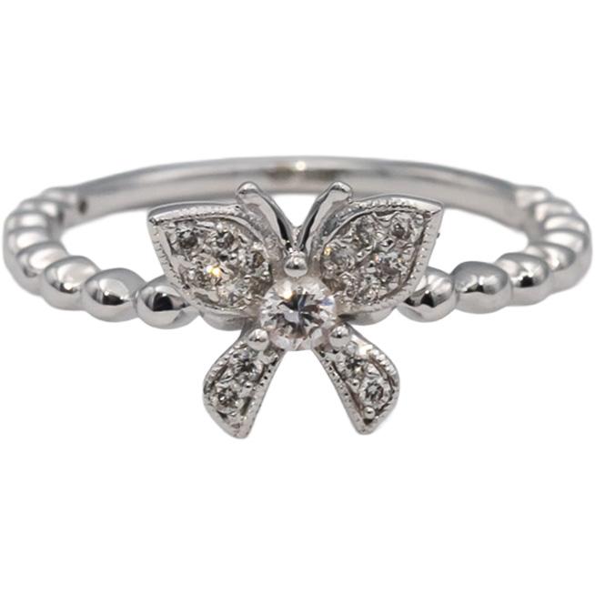 18k White Gold VS Round Diamond Cluster Butterfly Motif Ring 0.12CT Size 7
