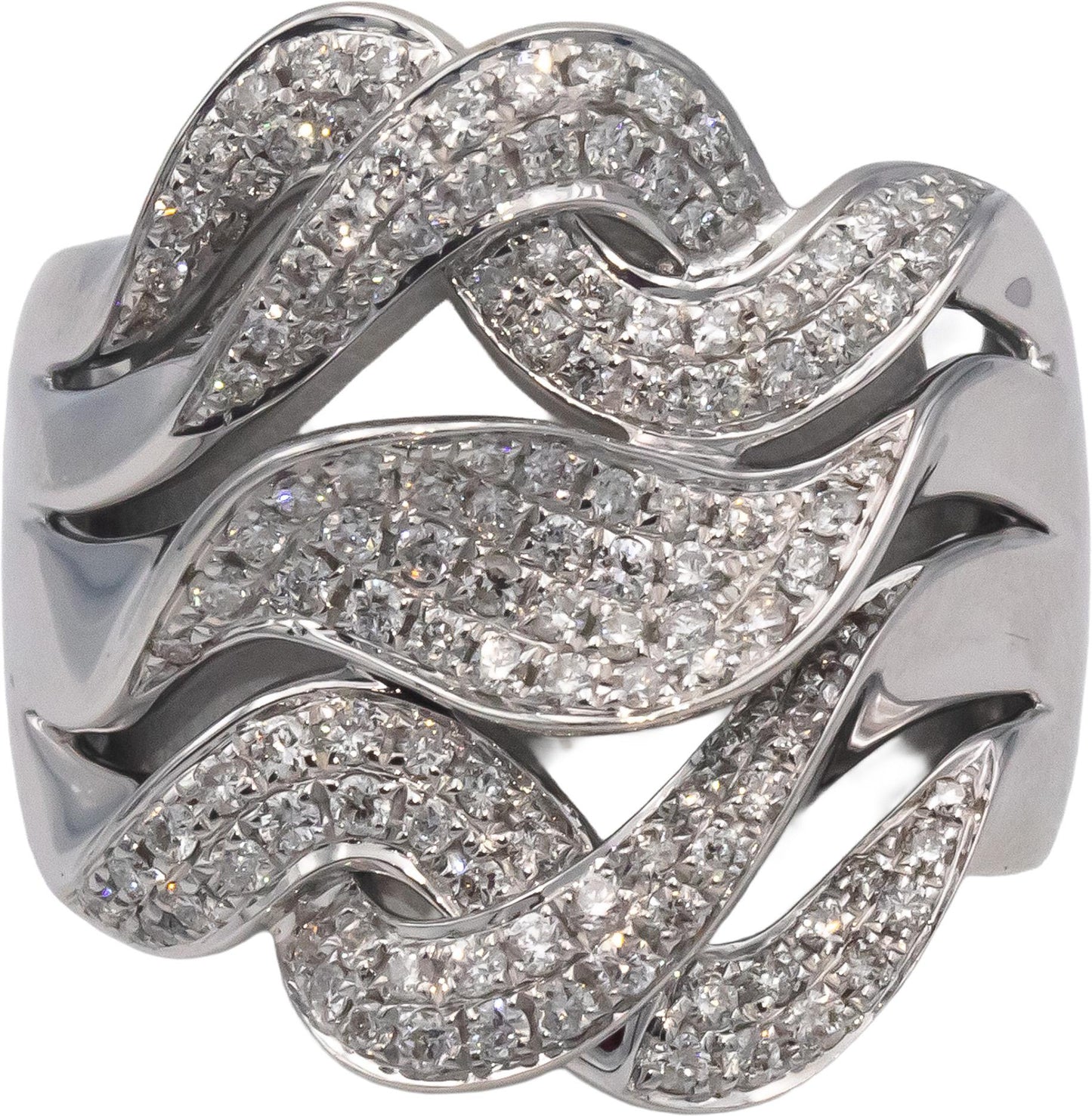18k White Gold Round Diamond Wavy Cluster Ring 0.70CT Size 7.25