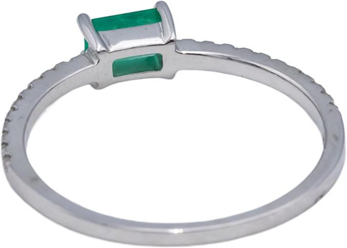 18k White Gold Emerald & VS Diamond Band Ring 0.33CT Size 7.25