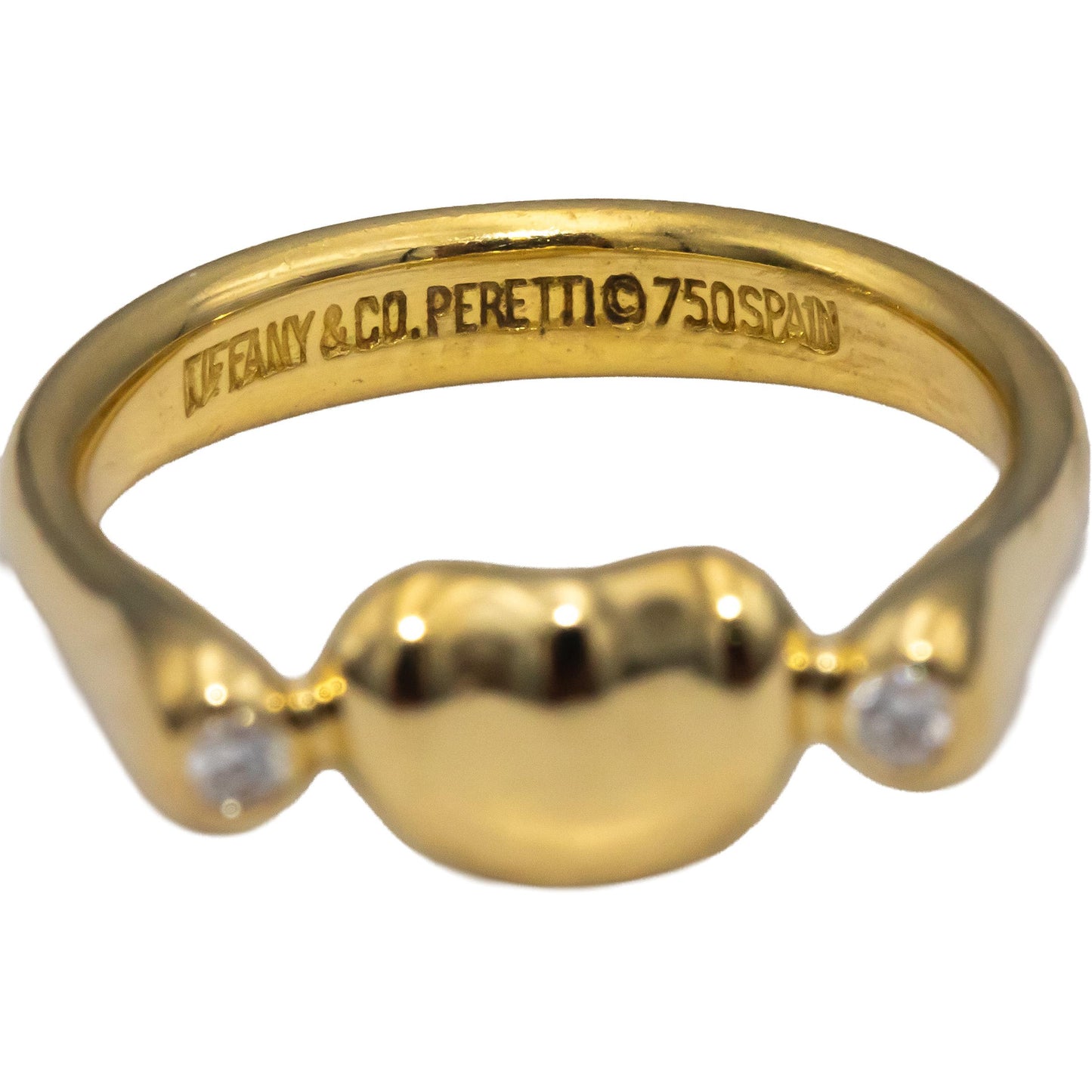 TIFFANY & CO. 18k Yellow Gold Diamond Elsa Peretti Bean Design Ring .04CT Size 4