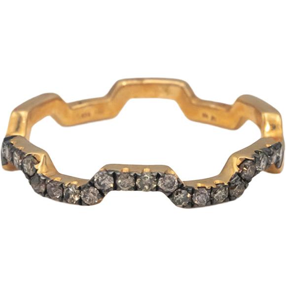 18k Yellow Gold Round Champagne Diamond Zig Zag Stackable Ring 0.25CT Size 7
