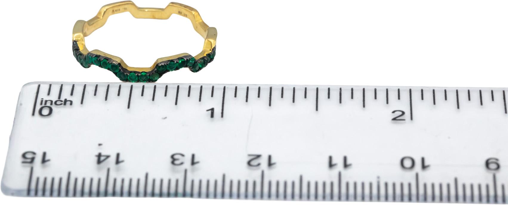 18k Yellow Gold Round Emerald Zig Zag Stackable Band Ring 0.20CT Size 7