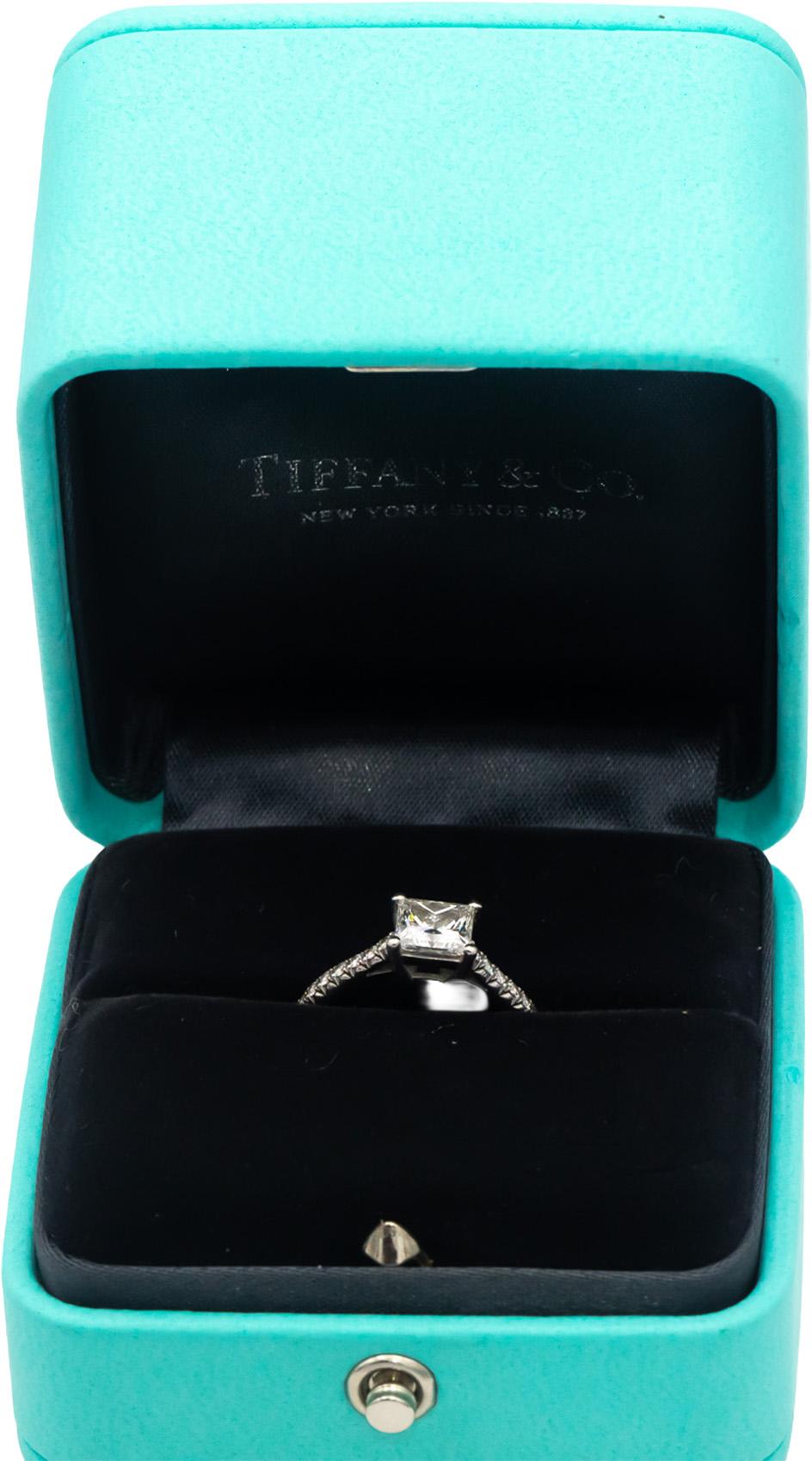 TIFFANY & CO. Platinum Diamond Engagement Ring 1.24CT w/ 1.08CT Center Size 6