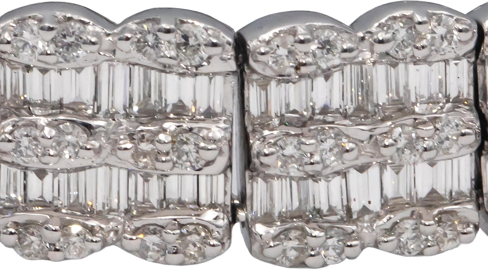 18k White Gold VS Round & Baguette Cut Diamond Fancy Link Bracelet 9.99CTW