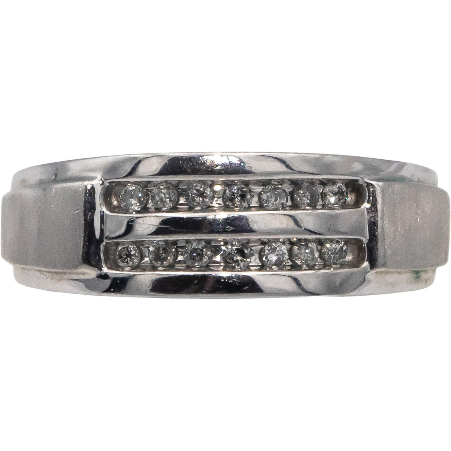 10k White Gold Round Channel Set Diamond Two Row Band Ring 0.15CT Size 10.25