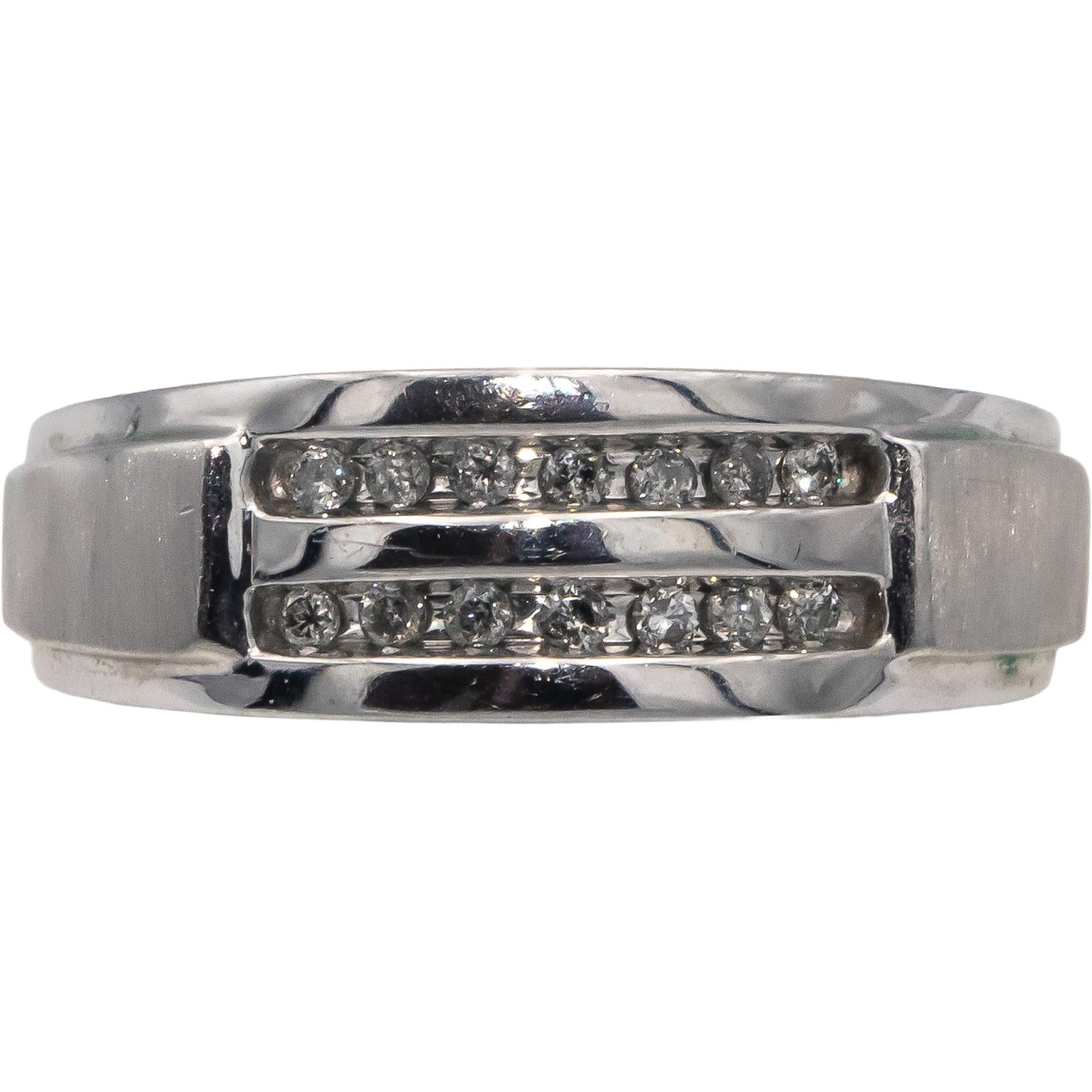 10k White Gold Round Channel Set Diamond Two Row Band Ring 0.15CT Size 10.25