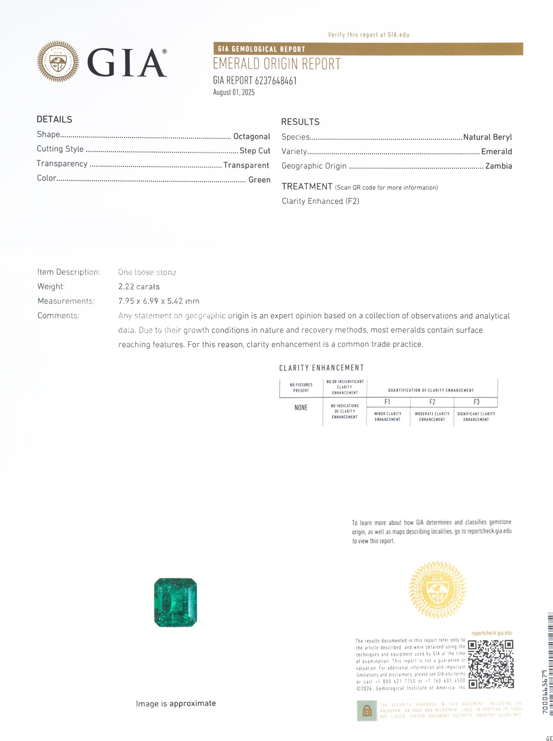 GIA Certified 18k White Gold Zambia Emerald Diamond Cocktail Ring 2.69 Size 5.5