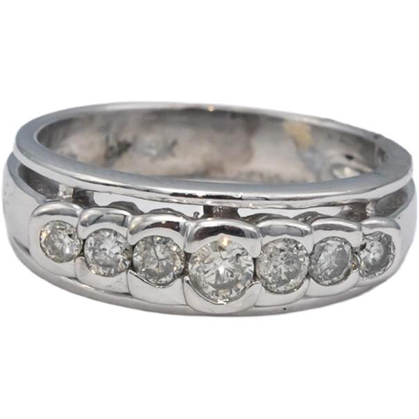 14k White Gold Round Half Bezel Set Band Ring 0.50CT Size 7