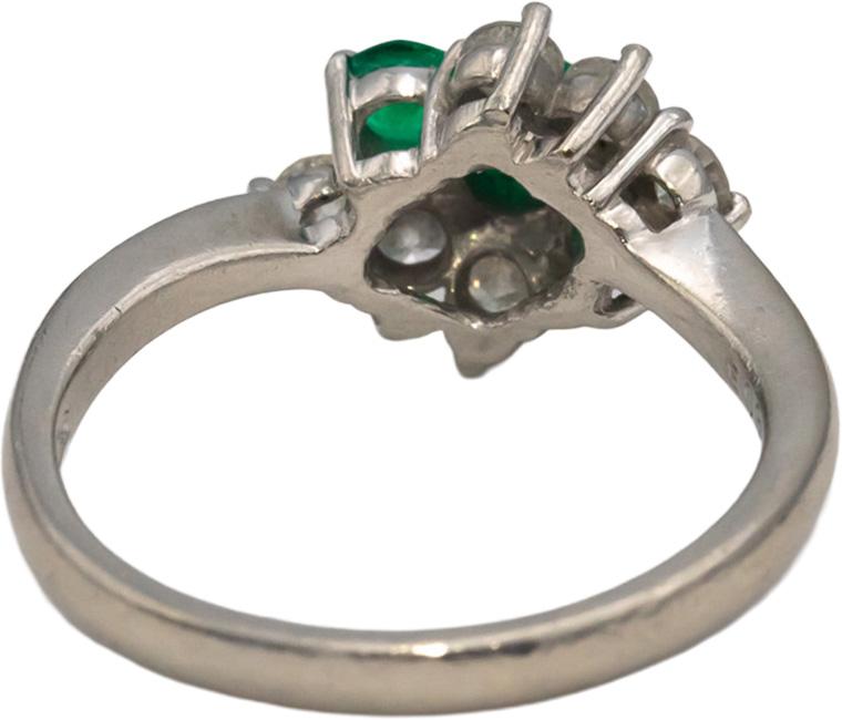 Platinum Round Diamond & Emerald Cocktail Ring 0.75CT Size 6.5