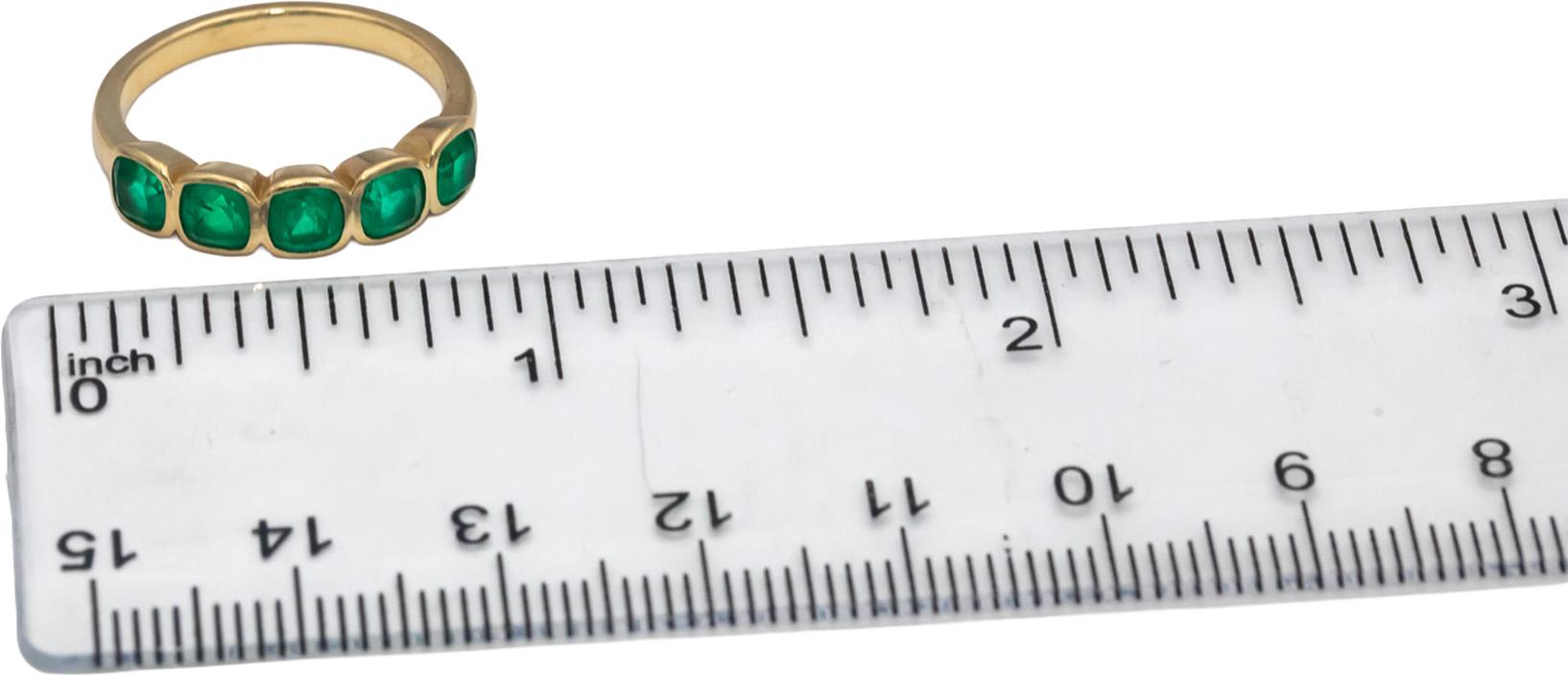 14k Yellow Gold Cushion Cut Bezel Set Emerald Band Ring 1.0CT Size 6.5