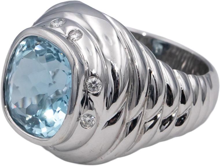 ALMAZA 18k White Gold VS Round Diamond & Cushion Cut Topaz Ring 7.38CT Size 7.25