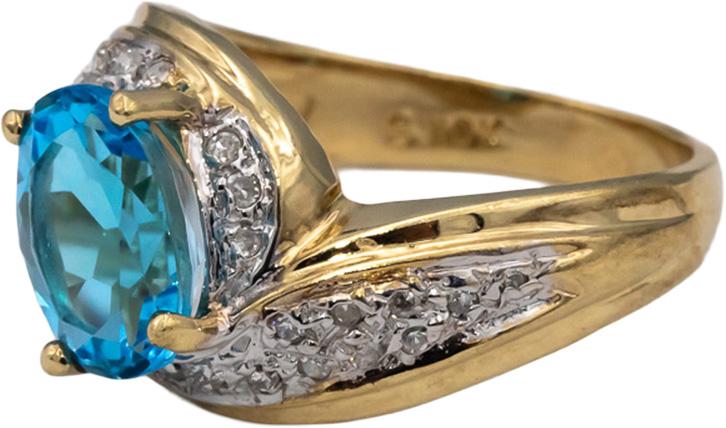 10k Yellow and White Gold Oval Blue Topaz & Round Diamond Ring 1.65CT Size 5.75
