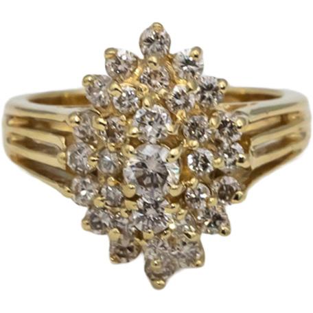 14k Yellow Gold VS Round Diamond Cluster Cocktail Ring 0.75CT Size 5.25