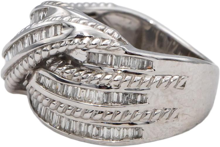 14k White Gold Baguette Cut Channel Set Diamond Crossover Ring 0.50CT Size 6