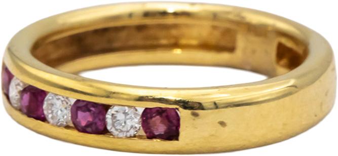 14k Yellow Gold Round Channel Set Diamond and Ruby Band Ring 0.25CT Size 6.75
