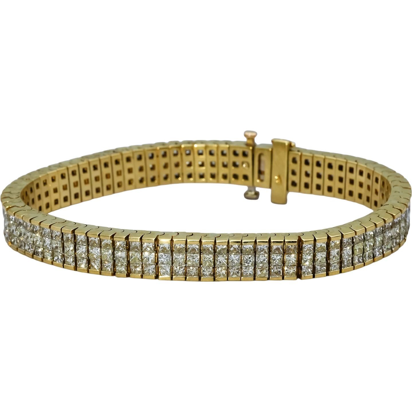 18k Yellow Gold VS Princess Cut Diamond Fancy Link Bracelet 11.50CT