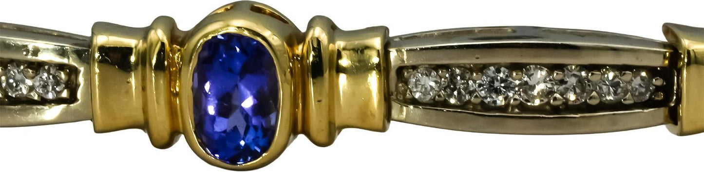 14k Yellow & White Gold Diamond and Tanzanite Fancy Link Bracelet 8.50CTW