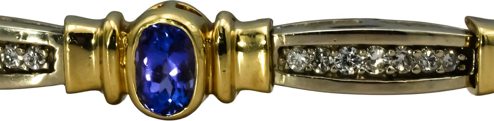 14k Yellow & White Gold Diamond and Tanzanite Fancy Link Bracelet 8.50CTW