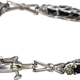 10k White Gold Oval Blue Sapphire Round Diamond Link Bracelet 1.10CTW
