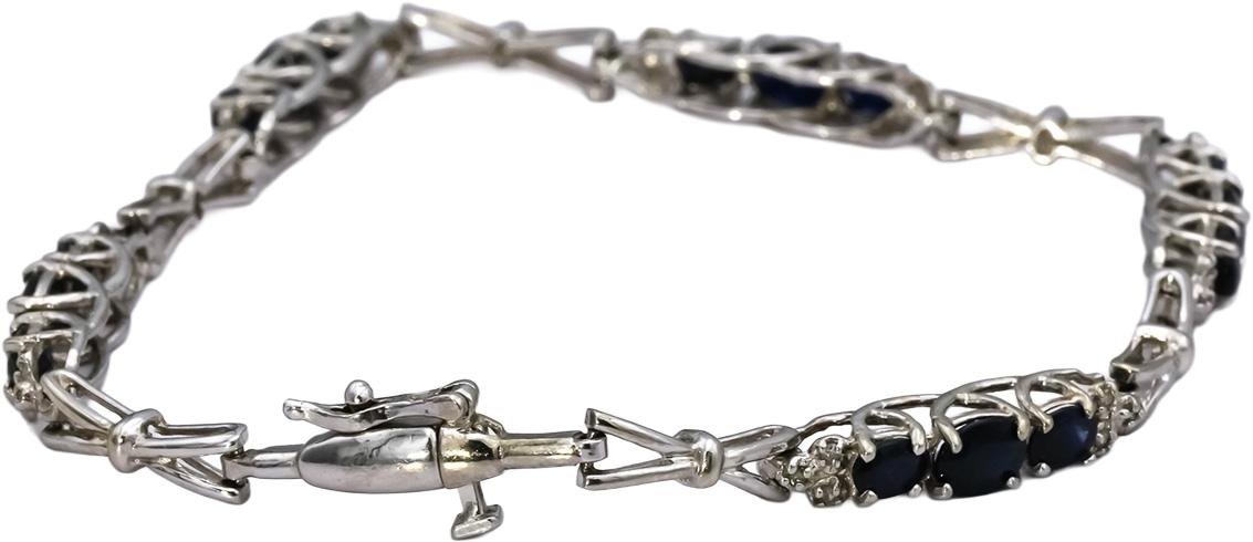 10k White Gold Oval Blue Sapphire Round Diamond Link Bracelet 1.10CTW