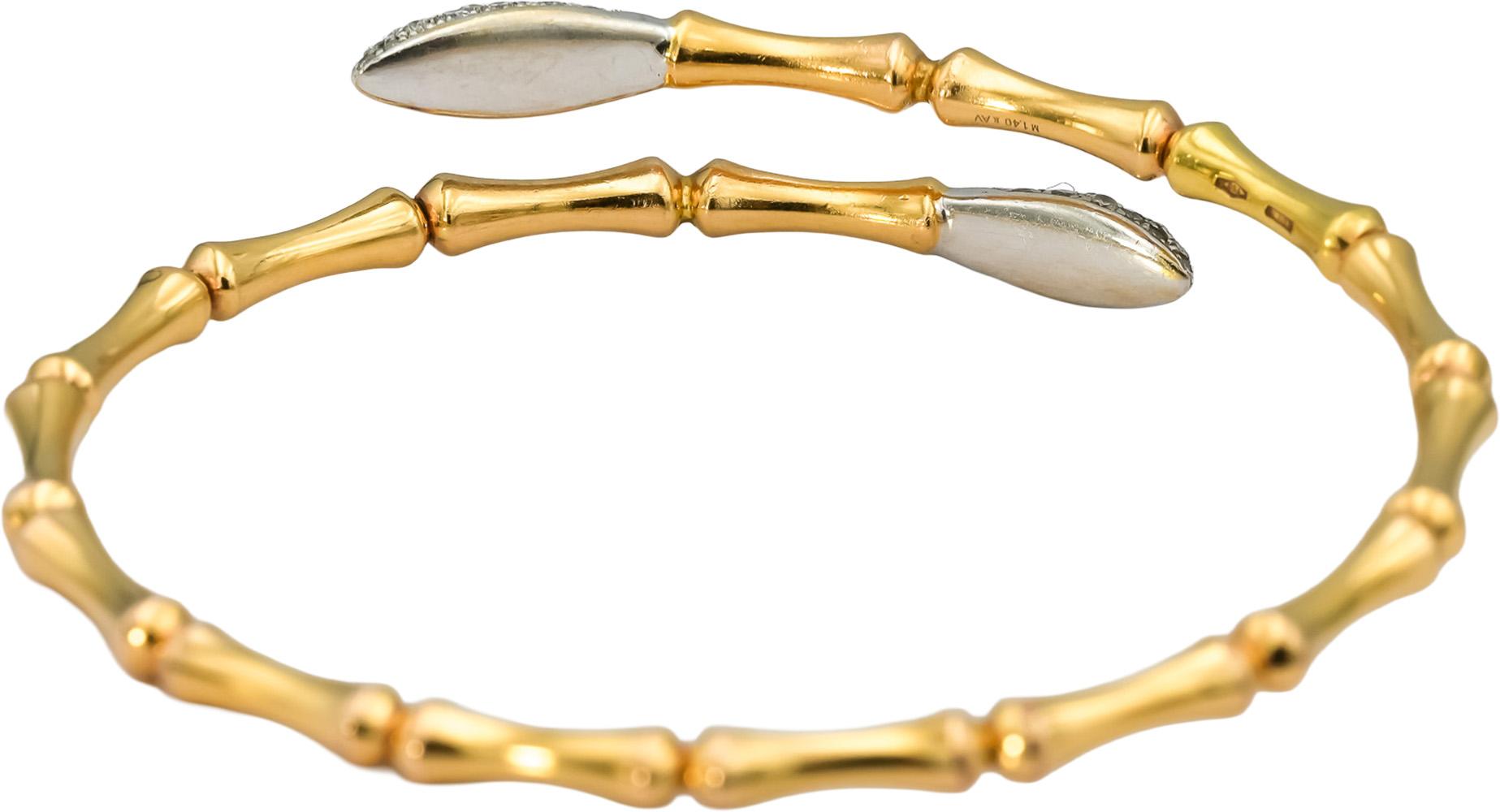 CHIMENTO 18k White & Yellow Gold Diamond Bamboo Motif Cuff Bracelet 0.50CT