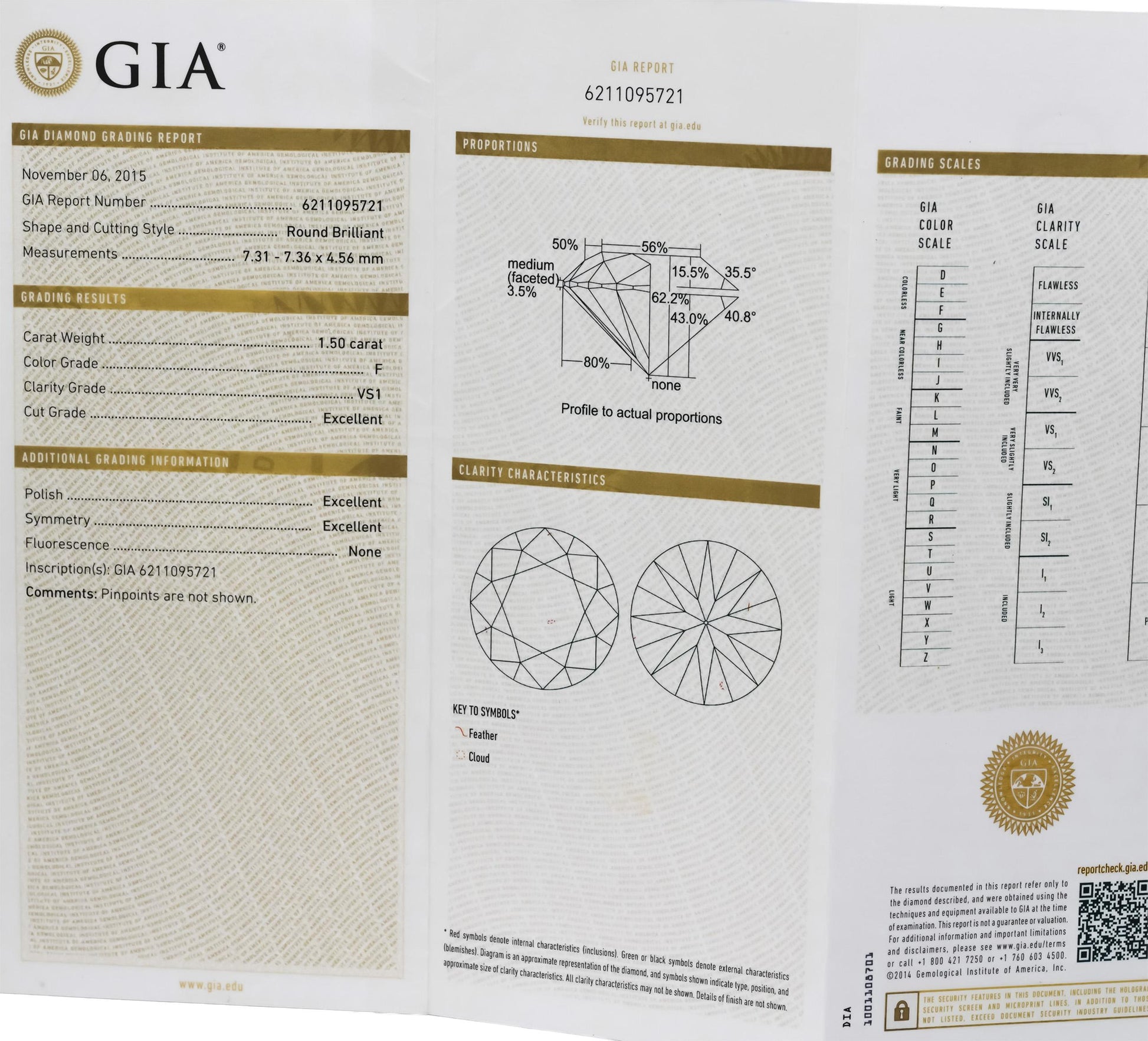 GIA Cert. CARTIER Platinum VS1/F Round Diamond Engagement Ring 1.50CT Size 60