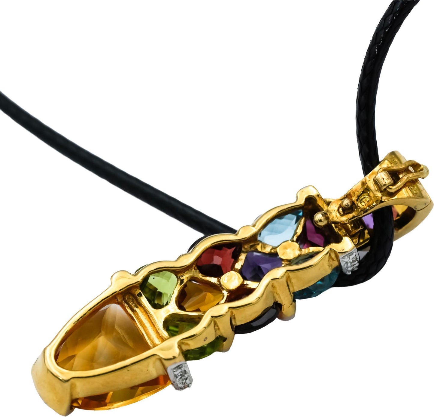 18k Yellow Gold Diamond & Rainbow Gemstone Pendant Necklace 7.15CTW