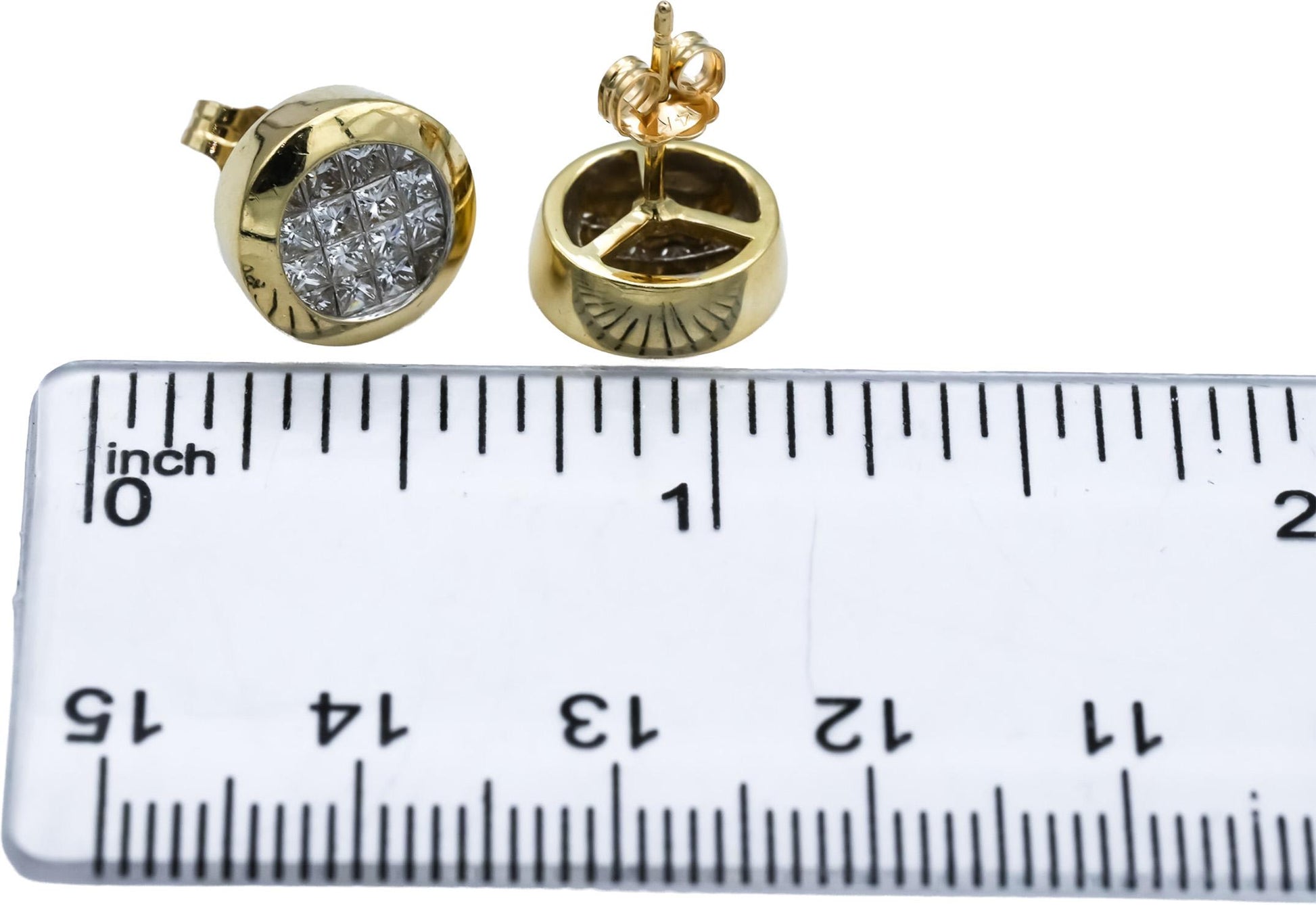 14k Yellow Gold Princess Cut VS Diamond Cluster Stud Earrings 1.50CT