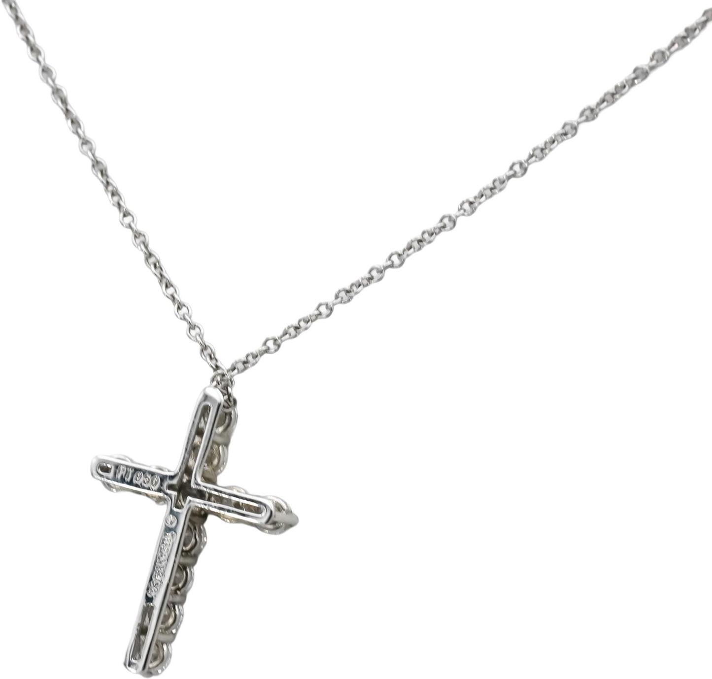 TIFFANY & CO. Platinum VS Diamond Cross Crucifix Pendant Necklace w/ Box 0.42CT