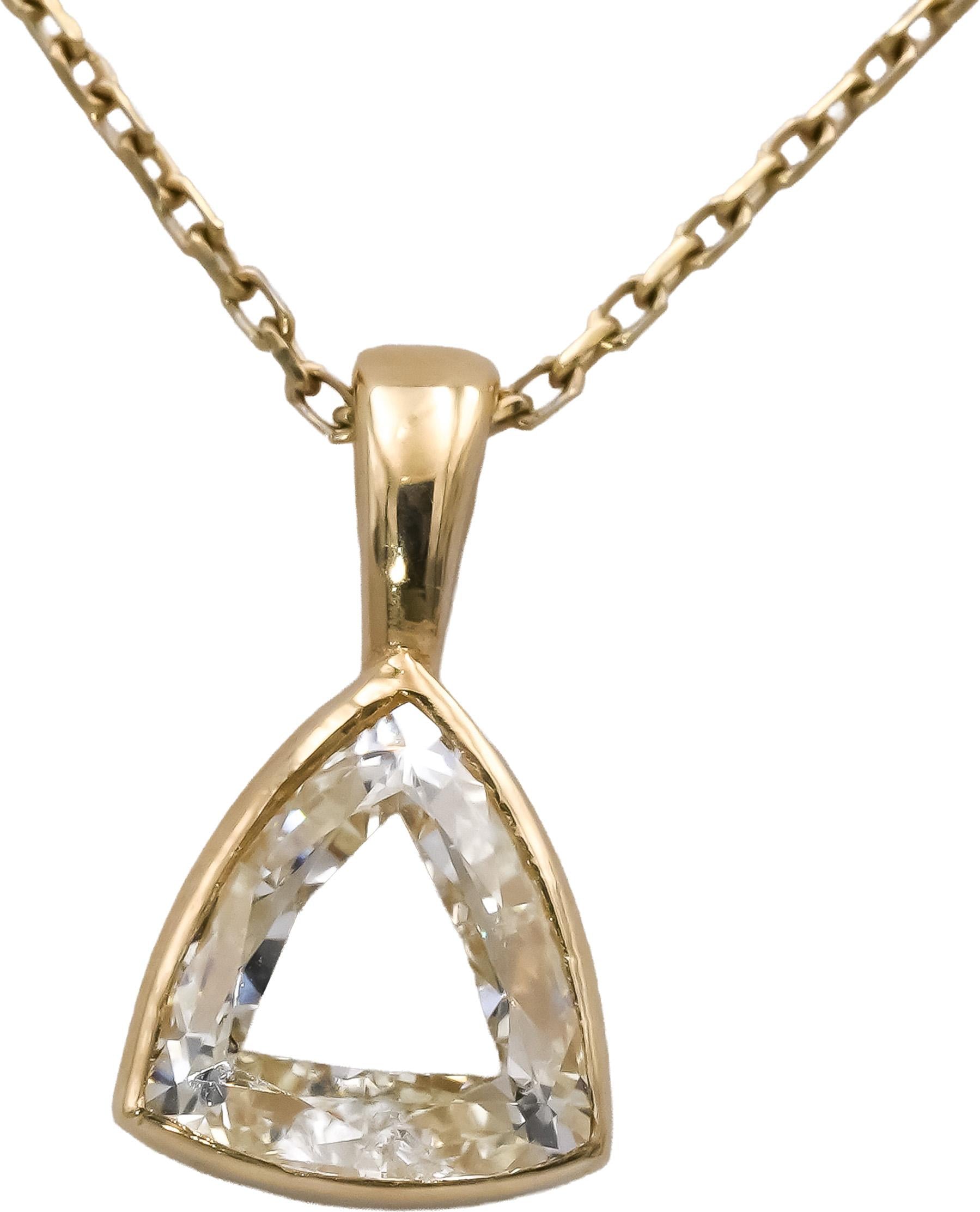 14k Yellow Gold Trillion Cut Diamond Solitaire Pendant Necklace 1.25CT