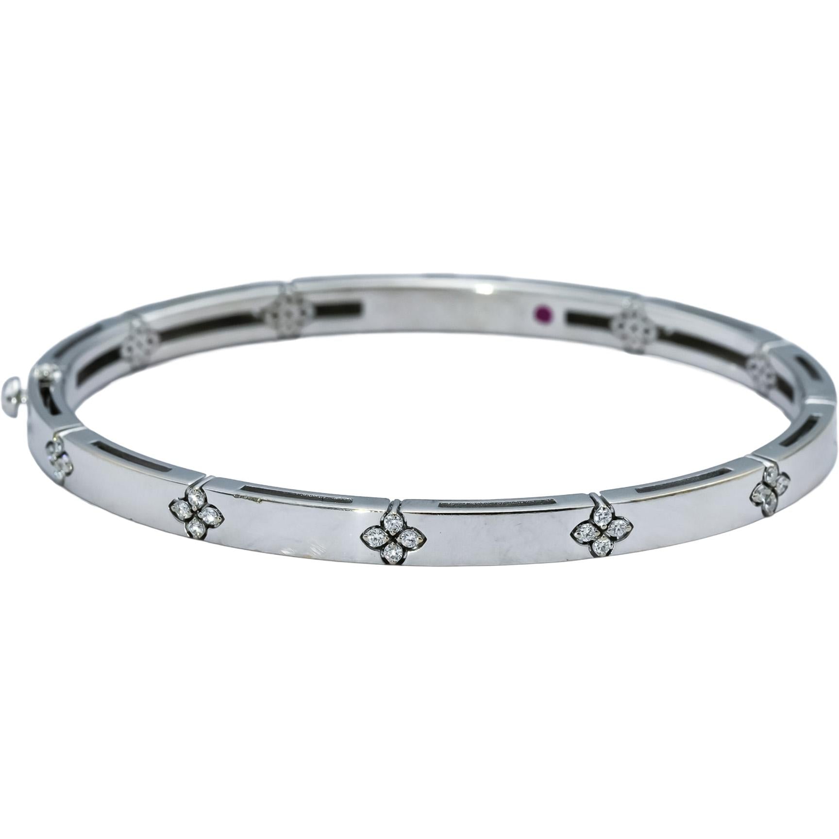 ROBERTO COIN 18k White Gold Diamond Love in Verona Bangle Bracelet 0.15CT