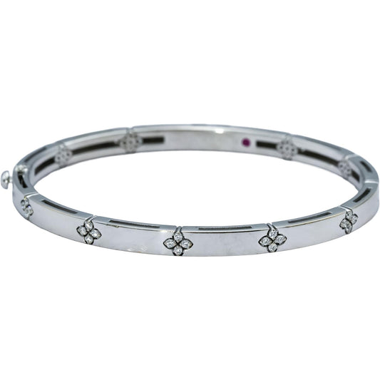 ROBERTO COIN 18k White Gold Diamond Love in Verona Bangle Bracelet 0.15CT