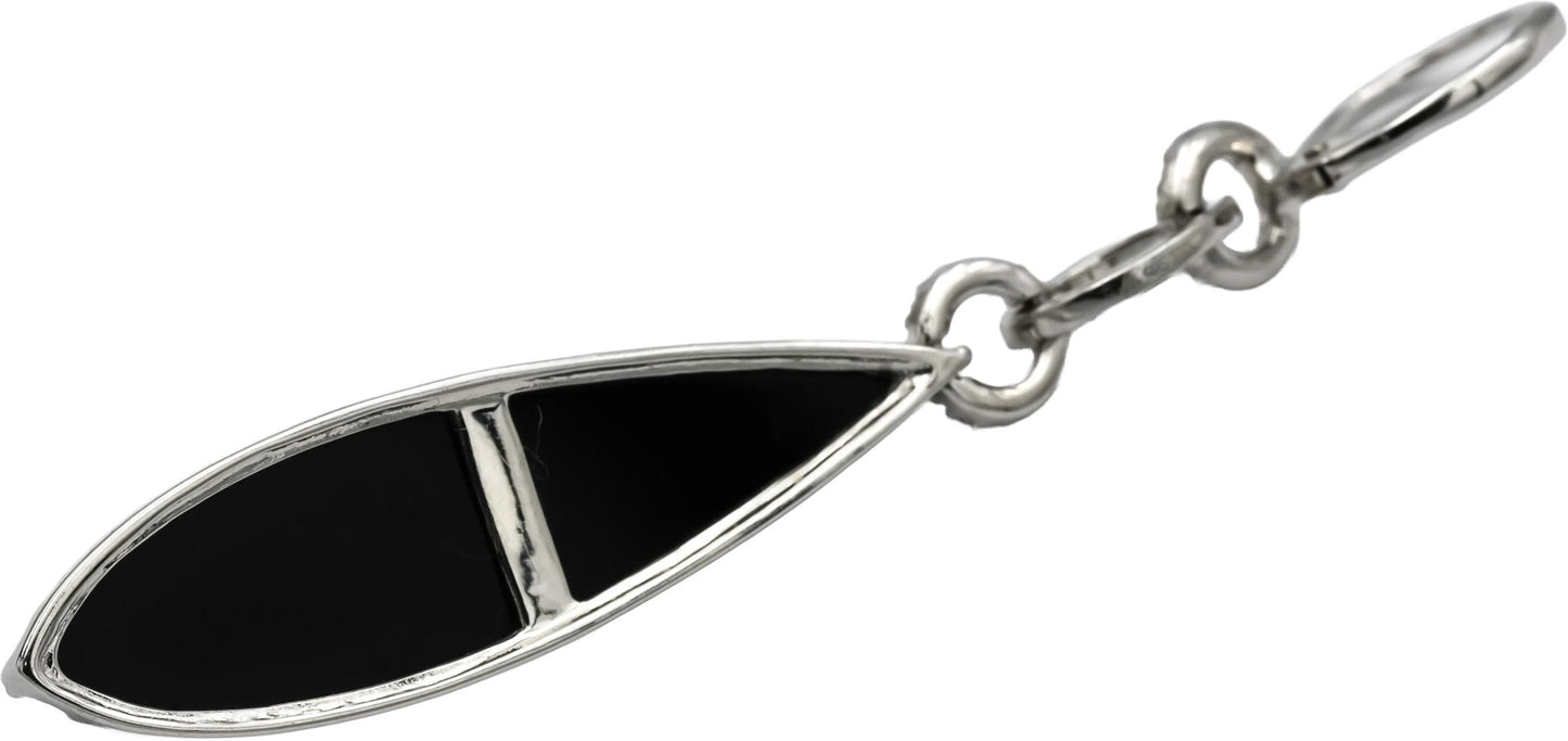 14k White Gold Round Diamond and Cabochon Onyx Drop Dangle Earrings 0.20CT