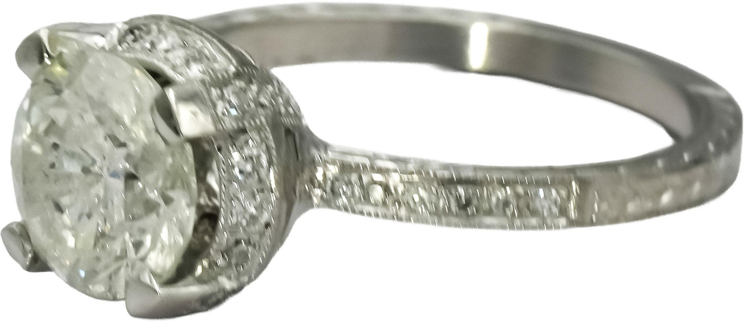 Platinum Round Diamond Engagement Ring 2.11CT w/ 1.86CT Center Size 6