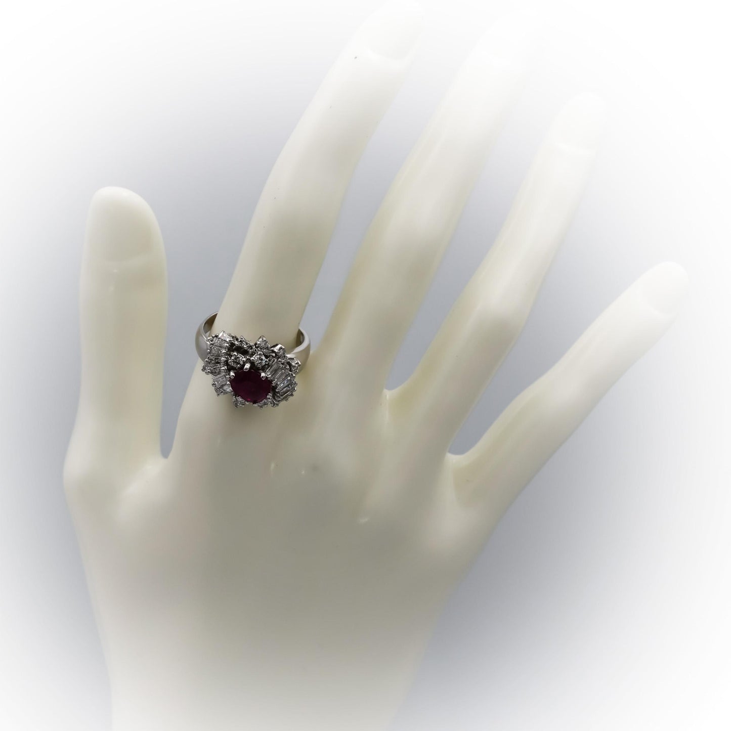 14k White Gold VS Diamond and Ruby Cluster Cocktail Ring 3.0CT Size 7.75